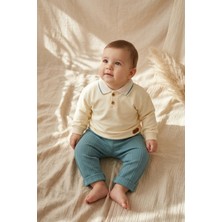 Ciciben Nora Bebek & Çocuk Pastel Polo Yaka Pamuklu Sweatshirt ve Fitilli Pantolon Ikili Takım - Krem ve Petrol Yeşili