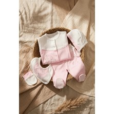 Gaye Mina Soft Kız Bebek Pembe Beyaz %100 Pamuklu 5'li Hastane Çıkışı Seti - Antialerjik Nakışlı ve Dokulu Bebek Takımı