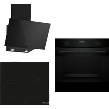 Bosch Indüksiyon Ocaklı Siyah 3 Lü Ankastre Set 635 ( HUA717BA0T - PUE611BB5E - DWK63PJ60T ) - Buhar Destekli Fırın