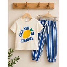 Jumi Kids Erkek Kız Çocuk Limon Baskılı Çizgili Pantolonlu Takım
