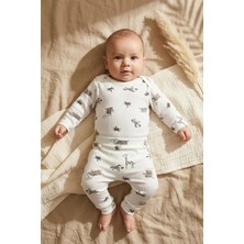 Safari Roar Desenli Bebek Takımı - %100 Pamuklu Kaşkorse Fitilli Uzun Kollu Body ve Pantolon Seti