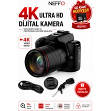 Neffo 4K Wifi Fotoğraf Makinesi Dijital Kamera Fotoğraf Makinası | 3.0" LCD Ekran, Canlı Yayın, Geniş Açı Lens, Flaş Kızağı, Mikrofon Destekli