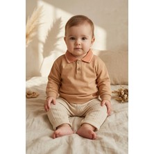 Ciciben Nora Bebek & Çocuk Pastel Polo Yaka Pamuklu Sweatshirt ve Fitilli Pantolon Ikili Takım - Krem ve Kahve