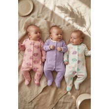 Mıdırık Elephant %100 Pamuklu 3'lü Bebek Tulum Seti - Patikli, Çıtçıtlı, Antialerjik Kız Bebek Uyku Tulumu Paketi (Pembe, Lila, Desenli)