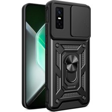 Caseonn Infinix Gt 30 Pro Kılıf Sürgülü Kamera Korumalı Yüzüklü Mıknatıslı Tank Kapak Siyah