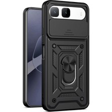 Caseonn Infinix Hot 60i 5g Kılıf Sürgülü Kamera Korumalı Yüzüklü Mıknatıslı Tank Kapak Siyah