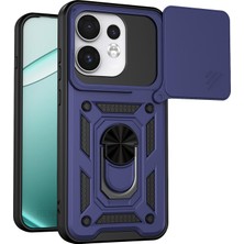 Caseonn Oppo RENO16 5g Kılıf Sürgülü Kamera Korumalı Yüzüklü Mıknatıslı Tank Kapak Lacivert