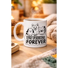 Bezos Pet Friends Forever Porselen Kupa Model 69 – Kedi & Köpek Figürlü Sevimli Tasarım, Hayvan Severlere Özel Kahve ve Çay Kupası