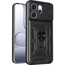 Caseonn Oppo RENO15 Pro 5g Kılıf Sürgülü Kamera Korumalı Yüzüklü Mıknatıslı Tank Kapak Siyah