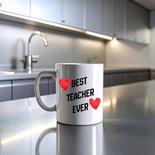 Bezos Best Teacher Ever Baskılı Kupa Model 202 Seramik Kahve Kupası Öğretmen Hediyesi Özel Tasarım Bardak