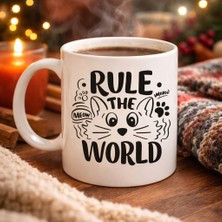 Bezos Rule The World Kedi Desenli Porselen Kupa Model 61 Sevimli Kedi Figürlü Kahve Kupası