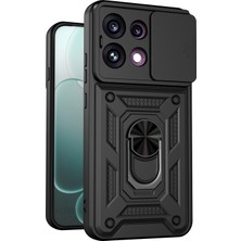 Caseonn Oppo RENO16 F 5g Kılıf Sürgülü Kamera Korumalı Yüzüklü Mıknatıslı Tank Kapak Siyah