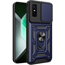 Caseonn Infinix Gt 30 Pro Kılıf Sürgülü Kamera Korumalı Yüzüklü Mıknatıslı Tank Kapak Lacivert