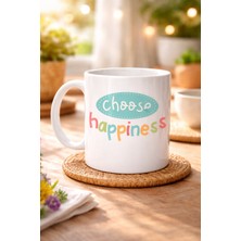 Bezos Choose Happiness "mutluluğu Seç" Yazılı Porselen Kupa Model 156 – Motivasyon Kupası – Renkli Tasarım – Kahve & Çay Kupası – Mutluluk Temalı Hediye