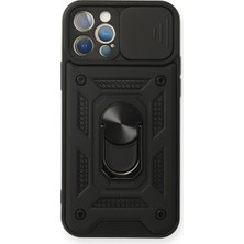 Bezos iPhone 12 Pro Kılıf Pars Lens Yüzüklü Silikon - Siyah