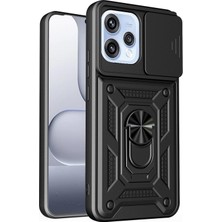 Caseonn Oppo RENO15 F 5g Kılıf Sürgülü Kamera Korumalı Yüzüklü Mıknatıslı Tank Kapak Siyah