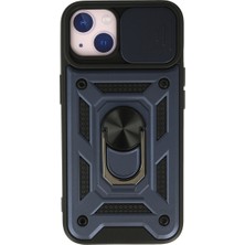 Bezos iPhone 13 Kılıf Pars Lens Yüzüklü Silikon - Lacivert