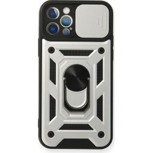 Bezos iPhone 12 Pro Kılıf Pars Lens Yüzüklü Silikon - Gümüş