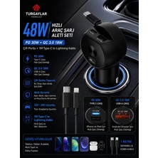 Turgaylar Teknoloji 48W Hızlı Araç Şarj Aleti Seti – Pd 30W + Qc 3.0 18W Çift Portlu + 1m Type-C To Lightning Kablo - Ac-93