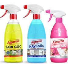 Asperox Sarı Güç + Mavi Güç Sprey 2 x 1 L + Pembe Güç Leke Çıkarıcı 650 ml