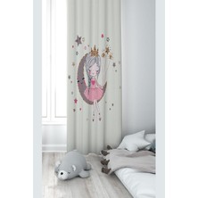 Renas Store Pelangi Prensen Ay ve Yıldız Desenli Dijital Baskı Yıkanabilir Bebek Çocuk Odası Fon Perdesi, Karışık Renkli 140 x 270