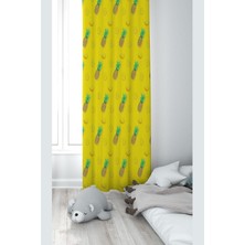 Renas Store Pelangi Sarı Ananas Desenli Dijital Baskı Yıkanabilir Bebek Çocuk Odası Fon Perdesi, Sarı 140 x 270