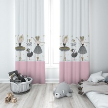Renas Store Pelangi Pembe Beyaz Balerin Desenli Dijital Baskı Yıkanabilir Bebek Çocuk Odası Fon Perdesi, Gri-Beyaz-Pembe 70 x 240