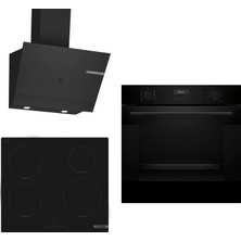 Bosch Indüksiyon Ocaklı Siyah 3 Lü Ankastre Set 637 ( HUA717BA0T - PUE611BB5E - DWK67PJ60T ) - Buhar Destekli Fırın