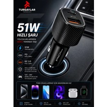 Turgaylar Teknoloji 51W Süper Hızlı Araç Içi Şarj Aleti – Pd 30W / Pps 33W + Qc 3.0 18W Çift Portlu - AC-104