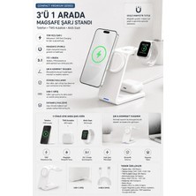 Turgaylar Teknoloji 3in1 Magsafe Kablosuz Şarj Standı – Telefon, Saat ve Kulaklık Için 15W Hızlı Şarj Istasyonu Beyaz