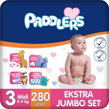 Renas Store Paddlers Bebek Bezi 3 Numara Midi (4-9 Kg) 280 Adet – Ekstra Jumbo Set
