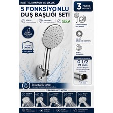 Büyük Boy Duş Başlığı Venüs Duş Seti 5 Fonksiyonlu Duş Başlığı Mafsal ve 150CM Çelik Örgülü Hortum