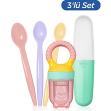 Wee Baby Çok Renkli Meyve Süzgeci ve Mama Kaşığı Beslenme Başlangıç Seti Kız İçin 3'lü Set
