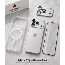 Turgaylar Teknoloji Premium Gümüş iPhone 17 Pro Max Uyumlu 3'lü Koruma Seti – Şeffaf Magsafe Kılıf + Kırılmaz Cam Ekran Koruyucu + Kamera Lens Koruyucu