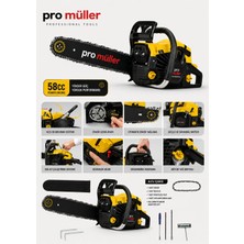 Pro Müller Alman Hava Soğutmalı Çift Egozlu 58 cc Benzinli Ağaç Odun Dal Motorlu Hızar Bıçkı Testeresi Orman Motoru
