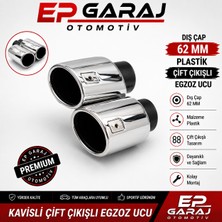 EP Garaj Otomotiv Bütün Araçlara Uyumlu 62 mm Çapında Kavisli Çift Çıkışlı Krom Egzoz Ucu – Plastik