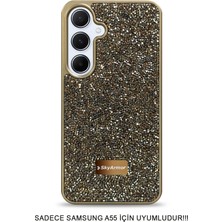 Skyarmor Samsung A55 Uyumlu Kafie Iç Yüzey Tasarımlı Taşlı Işıltılı Parlak Pırlanta Kılıf Dia Plus