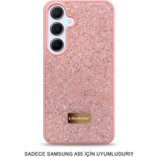 Skyarmor Samsung A55 Uyumlu Kafie Iç Yüzey Tasarımlı Taşlı Işıltılı Parlak Pırlanta Kılıf Dia Plus