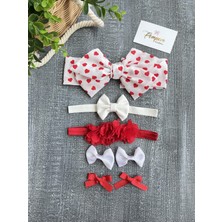 Pempem Bandana Kız Bebek Kırmızı Kalpli Bandana Toka Seti