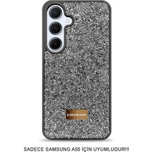 Skyarmor Samsung A55 Uyumlu Kafie Iç Yüzey Tasarımlı Taşlı Işıltılı Parlak Pırlanta Kılıf Dia Plus