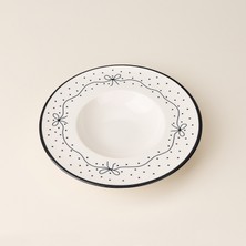 Evidea Kitchen Kurdele Makarna Tabağı - Beyaz / Siyah - 26 cm
