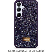 Skyarmor Samsung A55 Uyumlu Kafie Iç Yüzey Tasarımlı Taşlı Işıltılı Parlak Pırlanta Kılıf Dia Plus