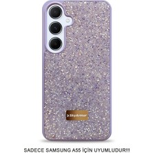 Skyarmor Samsung A55 Uyumlu Kafie Iç Yüzey Tasarımlı Taşlı Işıltılı Parlak Pırlanta Kılıf Dia Plus
