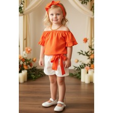 Parla Kids Kız Bebek Sunny Turuncu Madonna Yaka Bandanalı Şortlu Alt Üst Takım