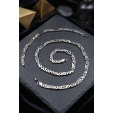 Prestige Paslanmaz Çelik Euro Kral Model Erkek Kolye Zincir ve Bileklik Set 6 mm Grek Desenli 902923
