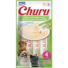 Inaba Ciao Churu Cream Tavuklu ve Deniz Taraklı Kedi Ödülü 4 x 14 gr