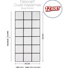 Brano 30X60 cm Kendinden Yapışkanlı Duvar,banyo,tezgah Arası Kaplama Beyaz Kareli 12 Adet