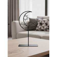 Bafidica Modern Minimalist Tasarım Metal Masa Üstü Dekoratif Obje Güneş Ay ve Dağ Manzaralı Siyah