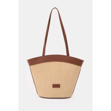 Santini Collection Çanta Kadın Tote Çanta Omuz Çantası Hasır Çanta Yazlık Büyük Kol Çantası Deri Celeste