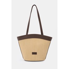 Santini Collection Çanta Kadın Tote Çanta Omuz Çantası Hasır Çanta Yazlık Büyük Kol Çantası Deri Celeste